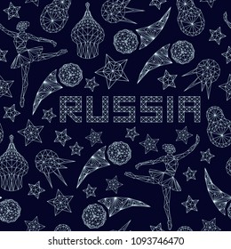 Russian seamless pattern wallpaper, traditional elements background soccer, vector illustration