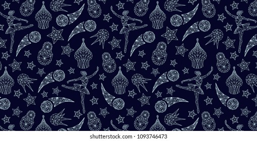 Russian seamless pattern wallpaper, traditional elements background soccer, vector illustration