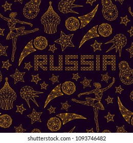 Russian seamless pattern wallpaper, traditional elements background soccer, vector illustration