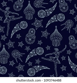 Russian seamless pattern wallpaper, traditional elements background soccer