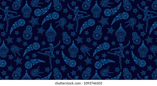 Russian seamless pattern wallpaper, traditional elements background soccer, vector illustration