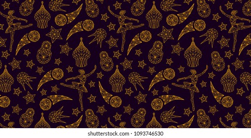 Russian seamless pattern wallpaper, traditional elements background soccer, vector illustration