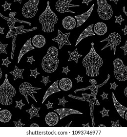 Russian seamless pattern wallpaper, traditional elements background soccer