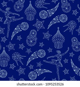 Russian seamless pattern wallpaper, traditional elements background soccer, vector illustration, vector illustration