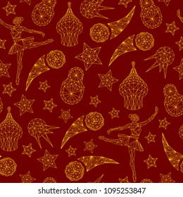 Russian seamless pattern wallpaper, traditional elements background soccer, vector illustration