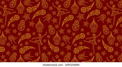 Russian seamless pattern wallpaper, traditional elements background soccer
