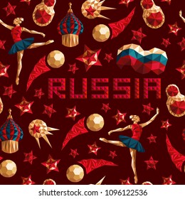 Russian seamless pattern wallpaper, traditional elements, background soccer