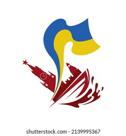 the russian ship is broken and the Ukrainian flag comes out of it. Russian warship go f... yourself. Vector illustration