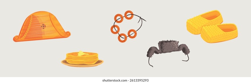 Russian Slavic Object and Famous Symbol Vector Illustration Set