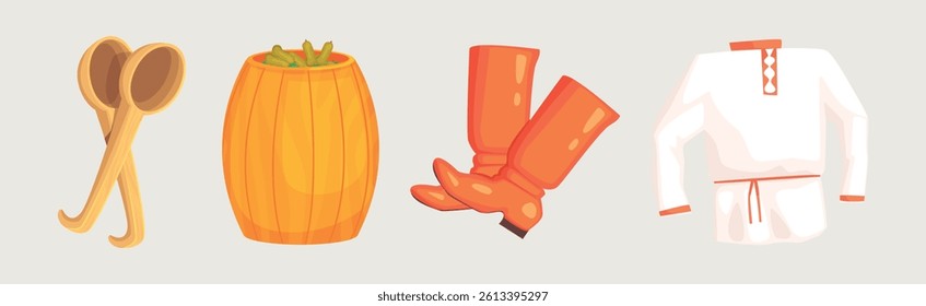 Russian Slavic Object and Famous Symbol Vector Illustration Set