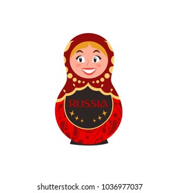 Russian Souvenir Matreshka With Text. Nesting Doll Vector Illustration