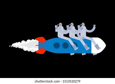 Russian space rocket. Astronaut on spaceship. Space program in Russia
