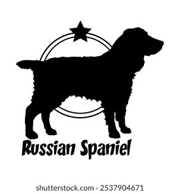 Russian Spaniel perro silueta, perro, razas de perro, logotipo, Vector, silueta, diseño de logotipo, animal, ilustración, icono, signo, diseño, negro, símbolo, mascota