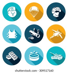 Russian Special Forces Icons Set. Vector Illustration. Isolated Flat Icons collection on a color background for design