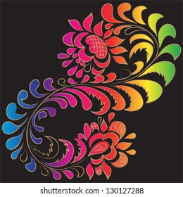  russian spectrum pattern floral branch, on black background vector