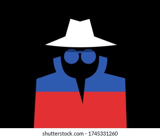 El espía ruso está haciendo espionaje - vigilancia y control hecho por Rusia. Agencia de inteligencia y policía secreta en el país. Ilustración del vector