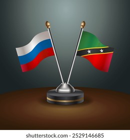 Russian and ST. Kitts Nevis table flags relation  with gradient backgrund. Vector Illustration