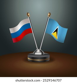 Russian and ST. Lucia table flags relation  with gradient backgrund. Vector Illustration