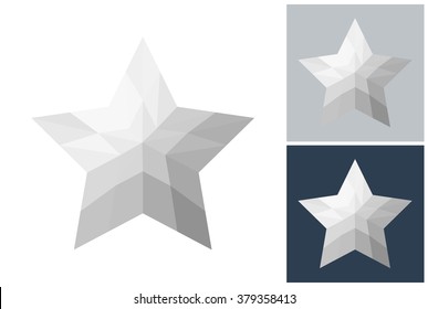Russian star vector in silver low poly style on white, gray and dark background.