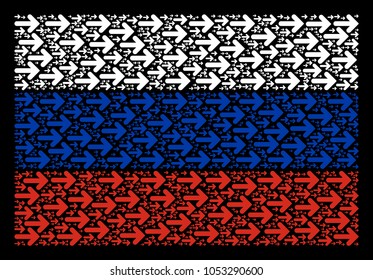 Russian State Flag mosaic designed of right arrow pictograms. Vector right arrow items are organized into conceptual Russia flag composition.