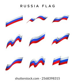 Russian State flag vector pack in waving style. For design elements with the concept of celebrating Russian holidays.