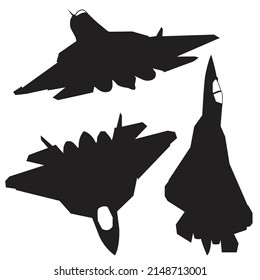 russian stealth jet fighter silhouette set vector design