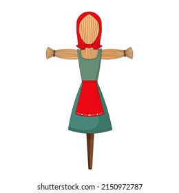 Russian straw effigy of a woman in traditional Slavic clothes. Spring holiday pancake week. Vector illustration of a Carnival doll