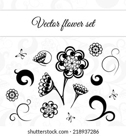Russian style black and white flourish elements set