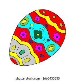 Russian style bright easter painted egg. Rich coloring. Faberge egg. Hand drawn vector. Illustration isolated on white background.