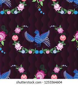 Russian stylized Gorodets seamless patterns on a beautiful background that will look great on fabric, clothing, printing, textile products