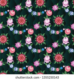 Russian stylized Gorodets seamless patterns on a beautiful background that will look great on fabric, clothing, printing, textile products
