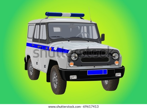 Russian SUV for the police to the beacon, siren\
and a distinctive\
stripe