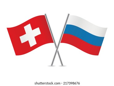 Russian and Swiss flags. Vector illustration.