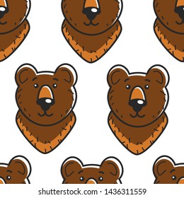 Russian symbol bear seamless pattern forest animal vector wildlife and traveling fauna of Russia predator head or muzzle endless texture wild species tourism and country exploration stereotype.