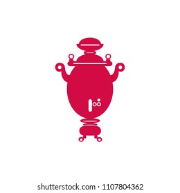 Russian symbol red samovar vector illustration isolated on white backdrop, welcome to Russia tea time ultra-trendy sign travel flat icon, national culture drink, Old-fashioned device for boiling water