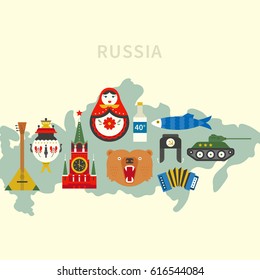 Russian symbols on a map