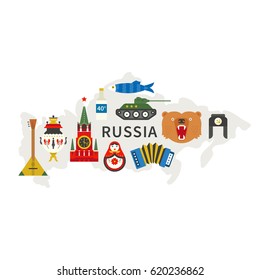 Russian symbols on a map