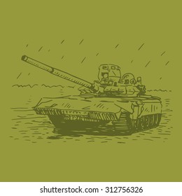 Russian tank T-72. Vector freehand sketch.