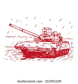 Russian tank T-72. Vector freehand sketch.