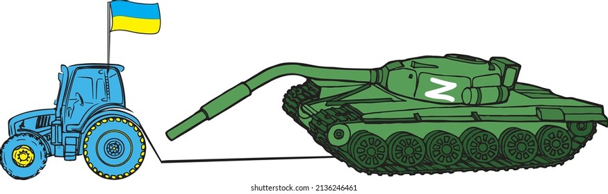 russischer Tank mit ukrainischer Zugmaschine