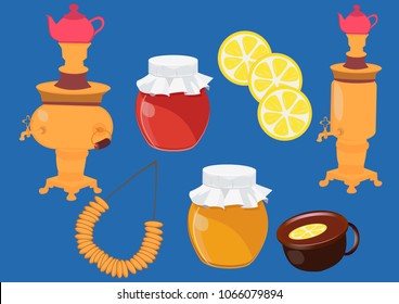 Russian tea with bread, honey and jam