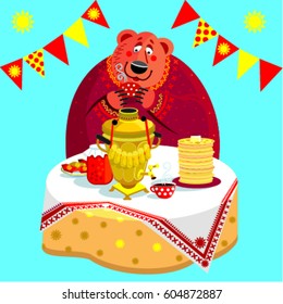 The Russian tea party, bear drinking tea