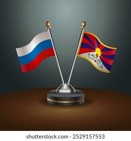 Russian and Tibet table flags relation  with gradient backgrund. Vector Illustration