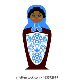 Russian toy. Matryoshka. African girl's face. Vector design.Wooden doll