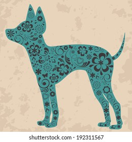 Russian toy terrier with floral ornament decoration