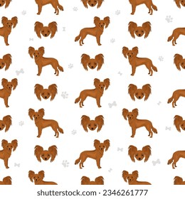 Russian toy terrier longhaired seamless pattern. Different poses, coat colors set.  Vector illustration