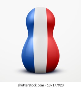 Russian tradition matrioshka dolls in France flag style. Vector Illustration, eps10.