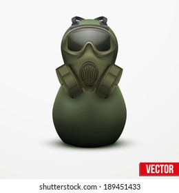 Russian tradition matrioshka dolls in military suit and gas mask. Vector Illustration, eps10.