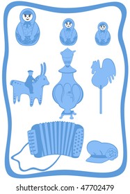 Russian tradition set of utensils and domestic articles