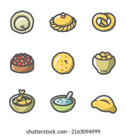 Russian traditional cuisine icons set. Vector Illustration.
